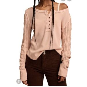 Lucky Brand Rose Smoke Cable Knit Long Sleeve Waffle Henley Pullover
Top XL